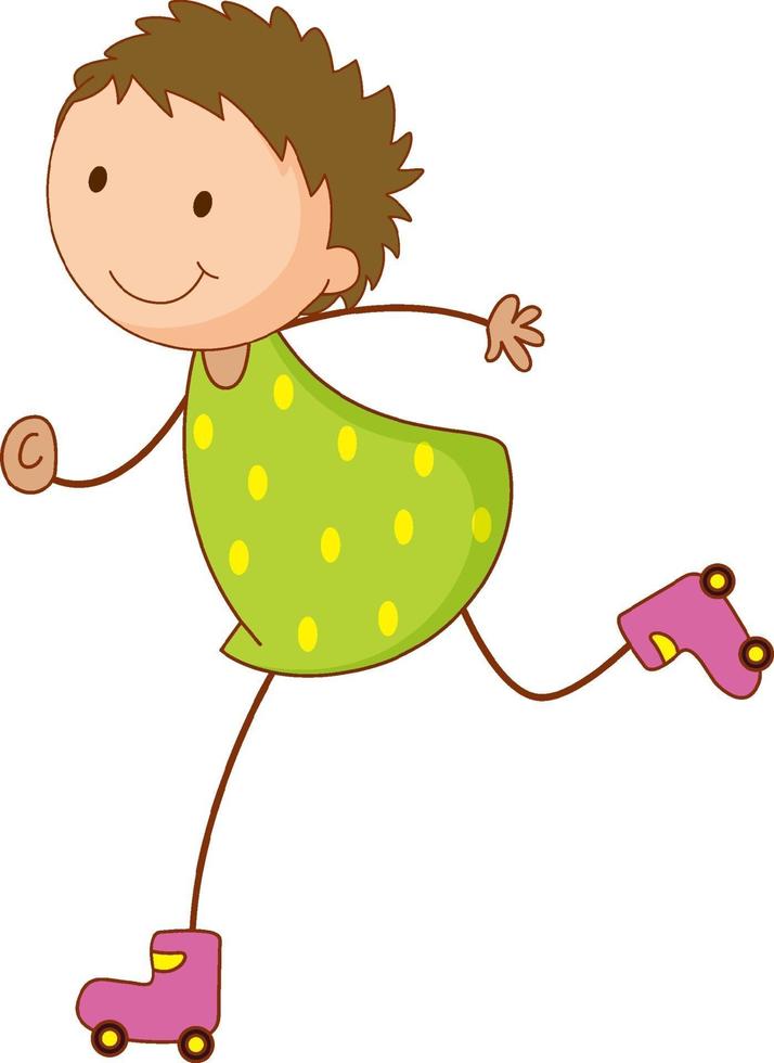 A doodle kid playing roller skates cartoon character isolated vector