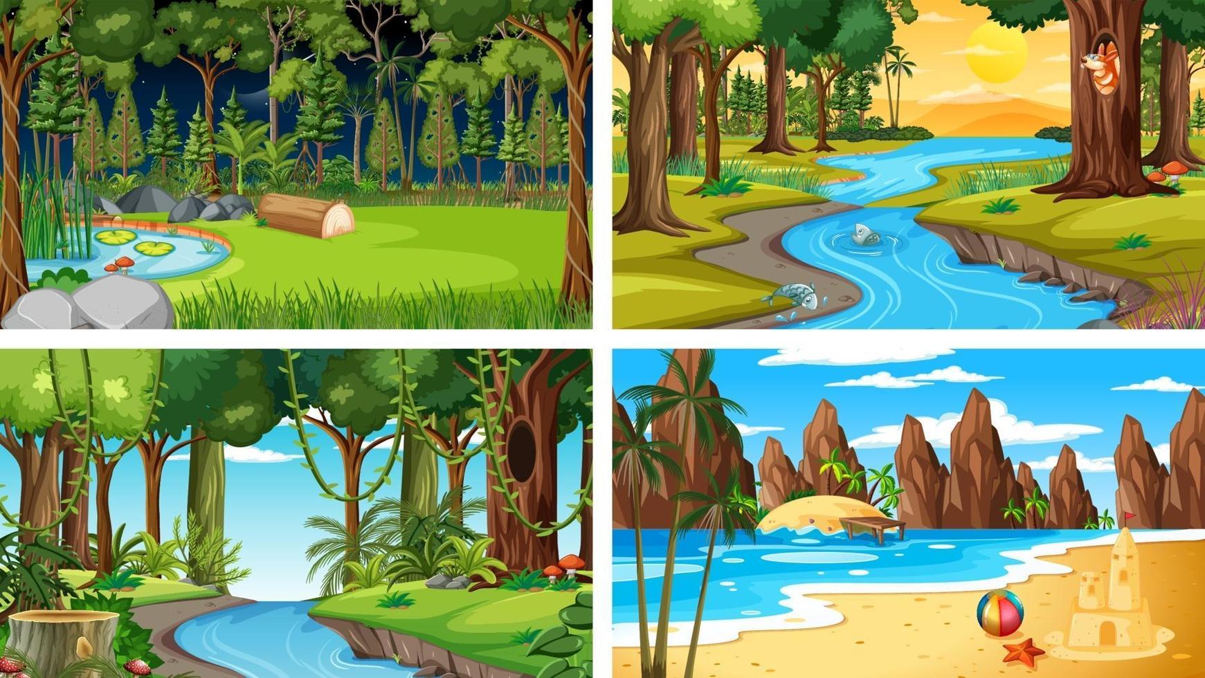 cuatro escenas horizontales de naturaleza diferente. vector