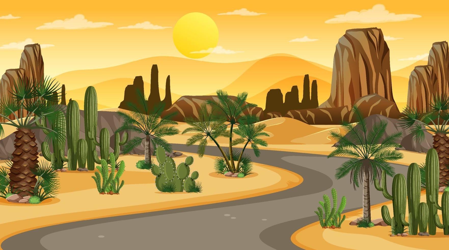 paisaje desértico en la escena del atardecer vector