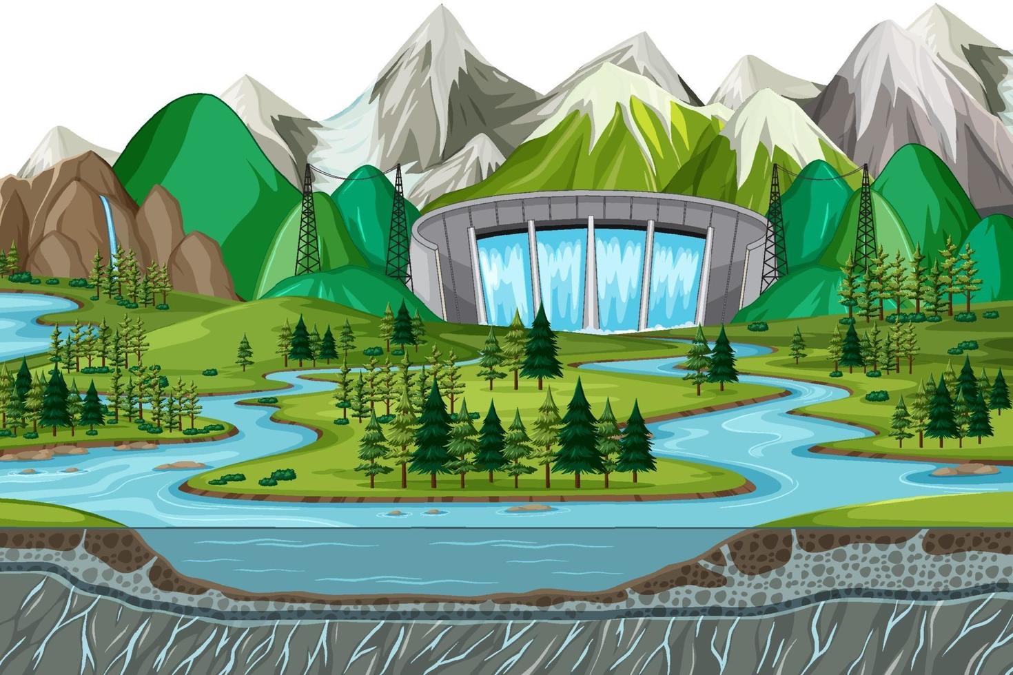 Scene with water dam background vector