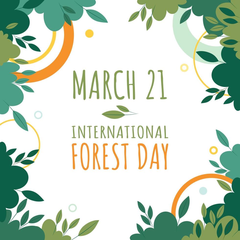 21 de marzo día internacional del bosque. tarjeta de felicitación, pancarta o póster sobre salvar bosques y paisajes ambientales. ilustración vectorial vector