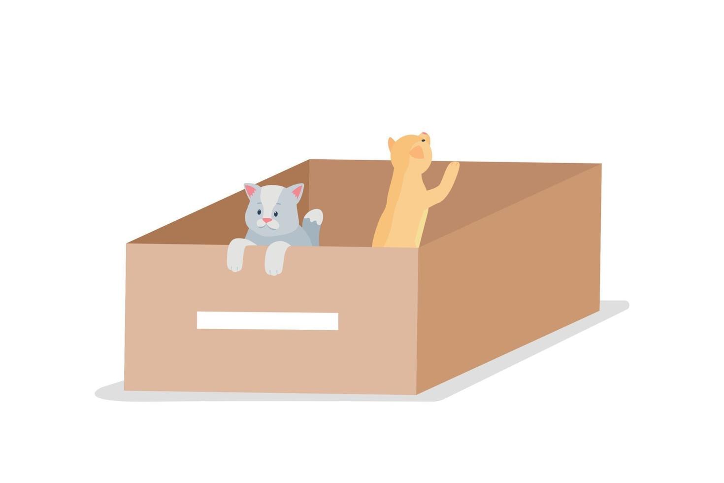 Homeless grey and tabby cats flat color vector detailed character