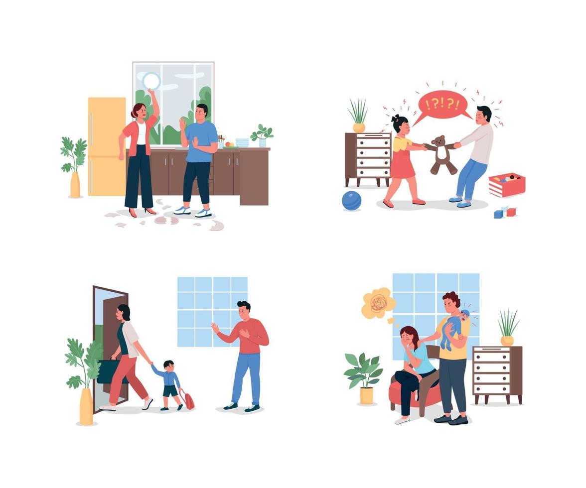 Family with relationship problems flat color vector detailed character set