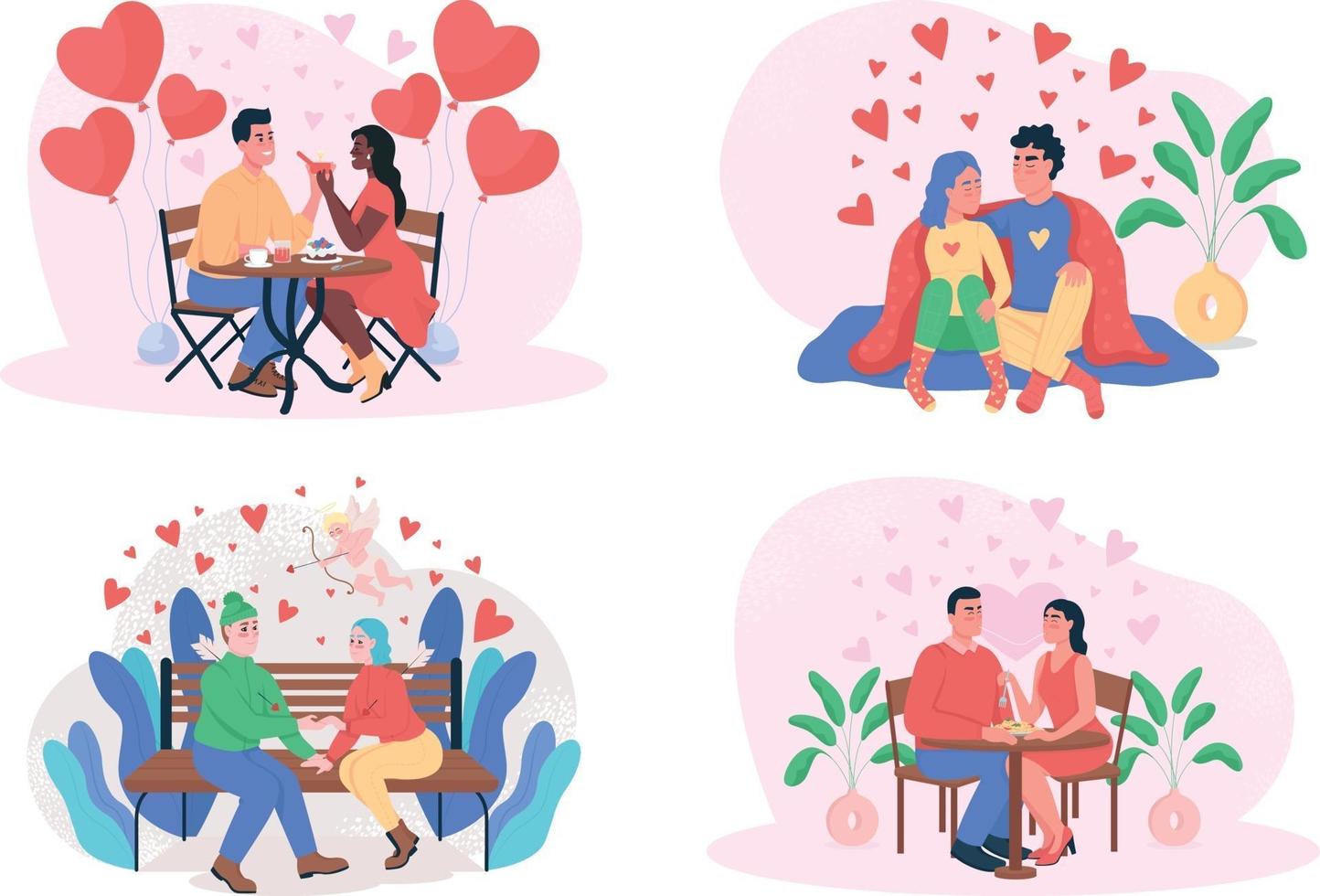 Valentine day 2D vector web banner, poster set