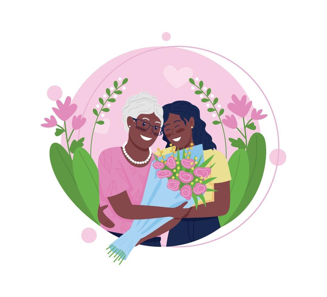 Hija y madre afroamericana abrazando concepto plano ilustración vectorial vector