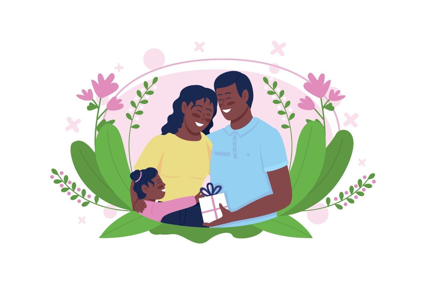 Happy african american family celebrate mother's day flat concept vector illustration