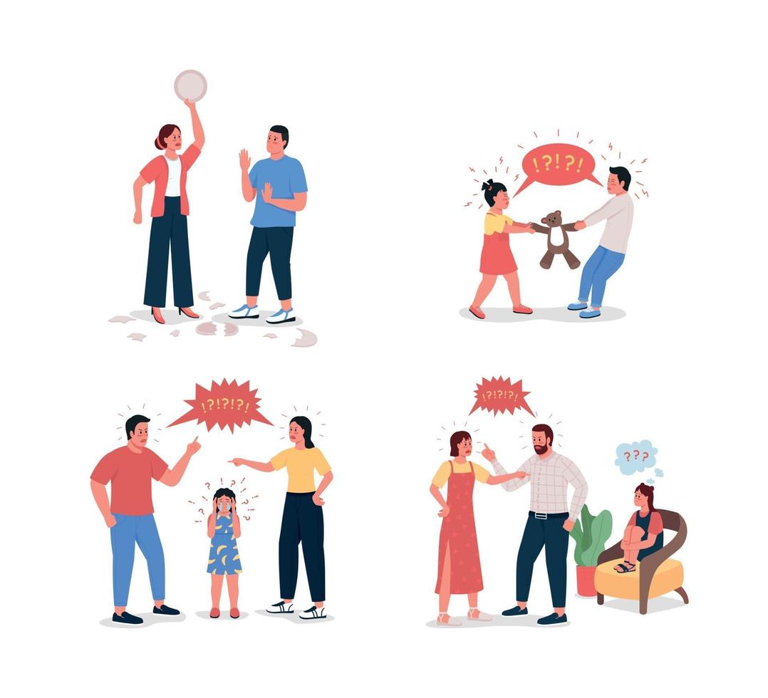 Family fighting flat color vector detailed character set