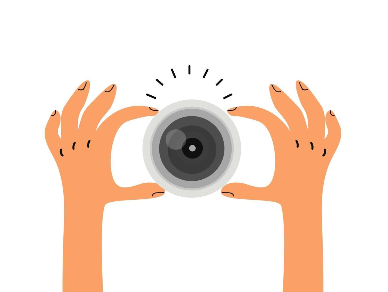 hand holding camera lens in Flat style vector