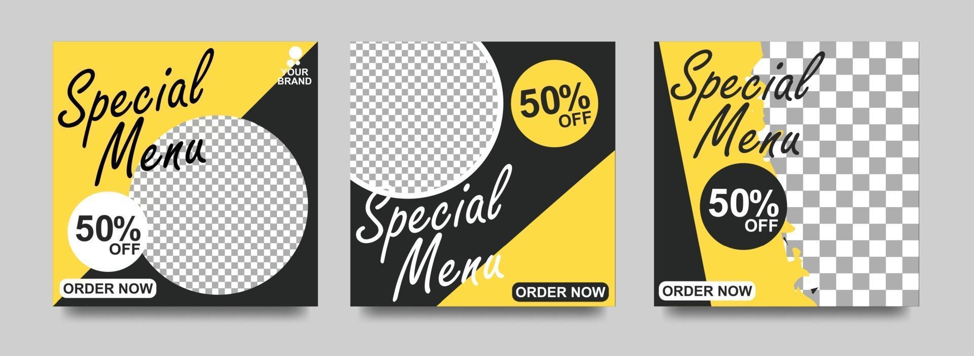 Social media banner for food business. Food social media template for restaurant business. Modern social template post banner. Food discount post template. vector