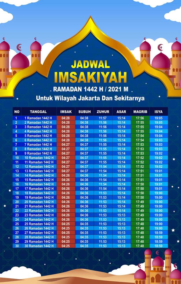 Calendar Imsakiyah for Jakarta Area vector