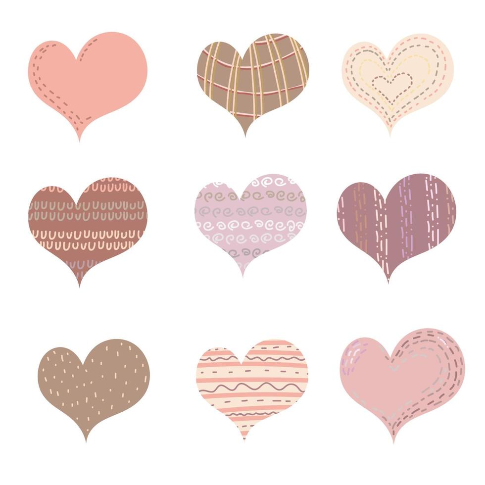 conjunto de corazón, símbolo de amor de San Valentín. corazón pintado iconos en fondo blanco. una colección de corazones boho escritos a mano. artes creativas, un concepto moderno. ilustración vectorial vector