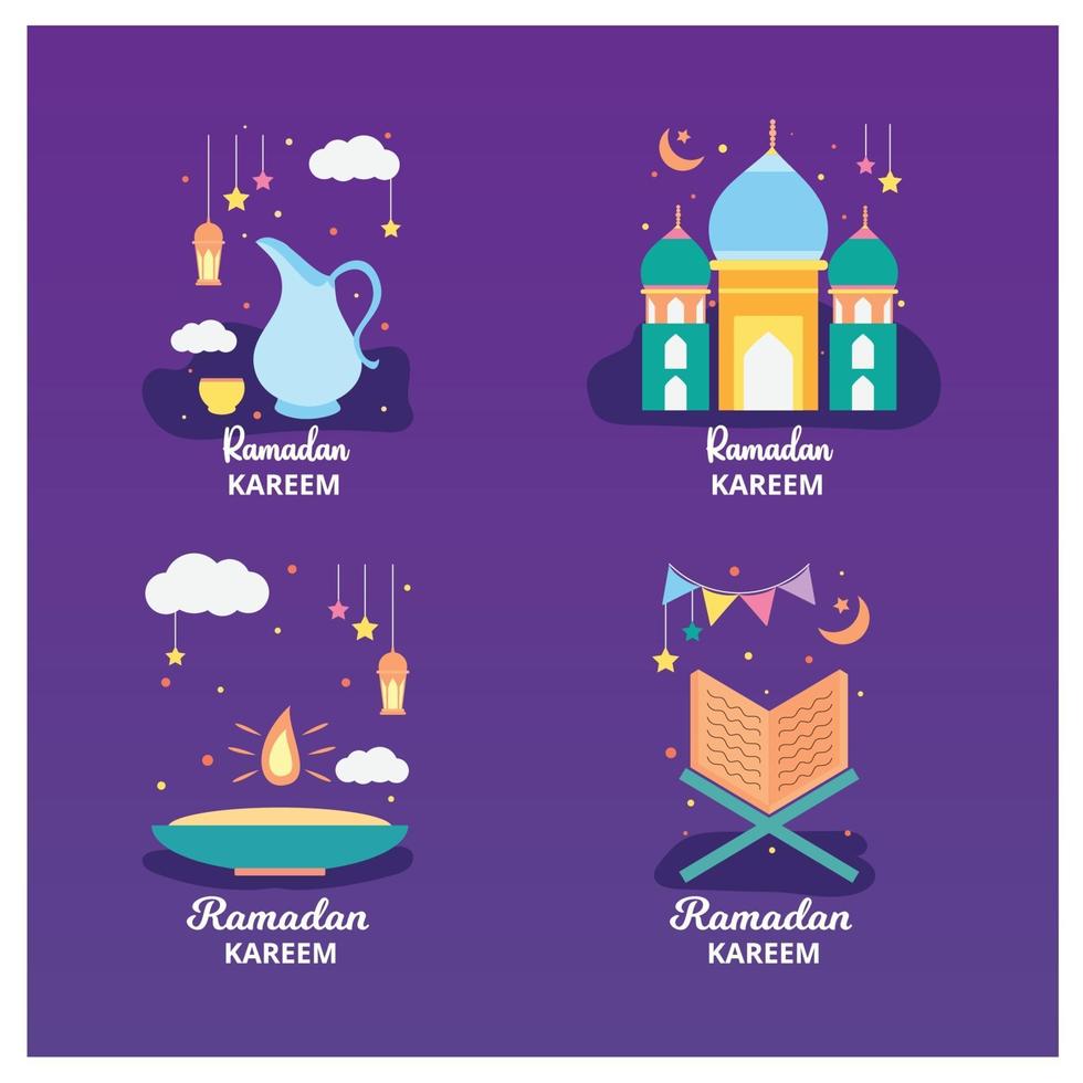 insignia de Ramadán Kareem y colección de etiquetas. dibujado a mano. ilustración vectorial. vector
