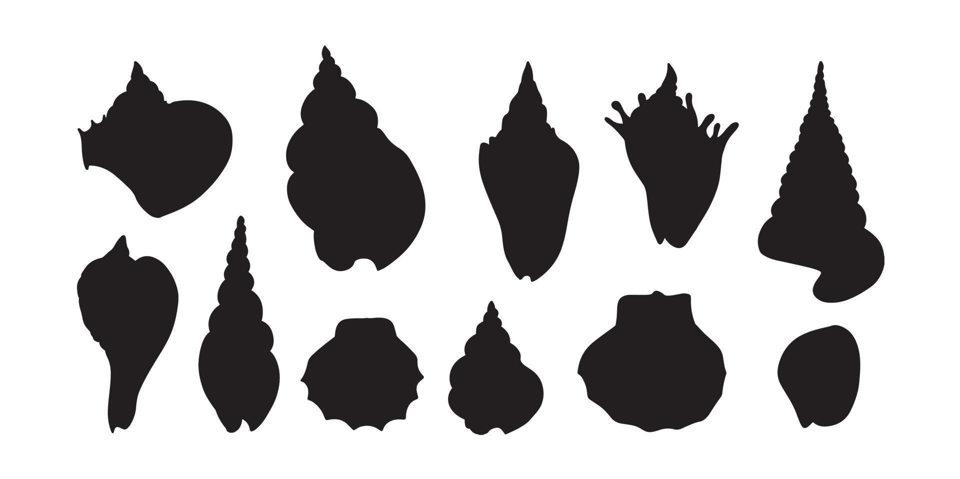 conjunto de silueta de concha de mar. concha de mar de varias formas. forma de concha de mar diferente. vector