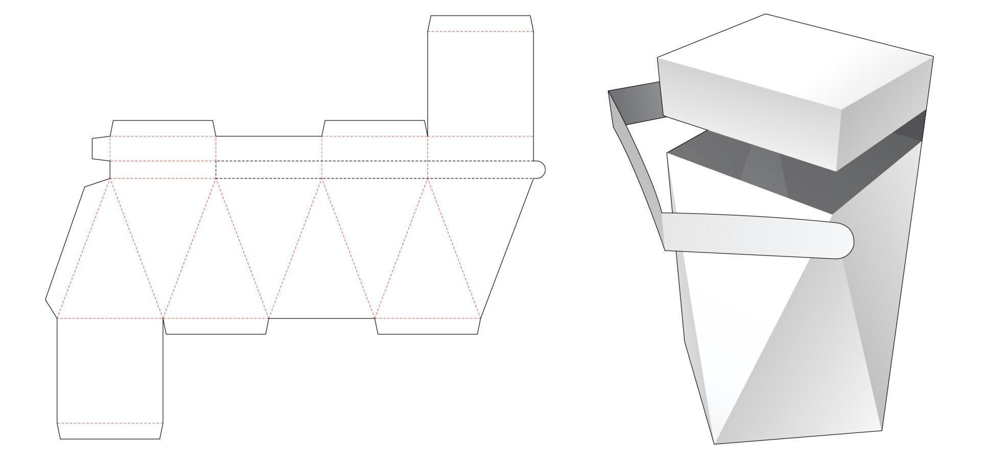 Zipping top flip prism packaging box die cut template vector