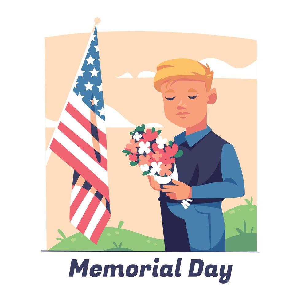 Memorial Day with Kid Doing Moment of Silence vector