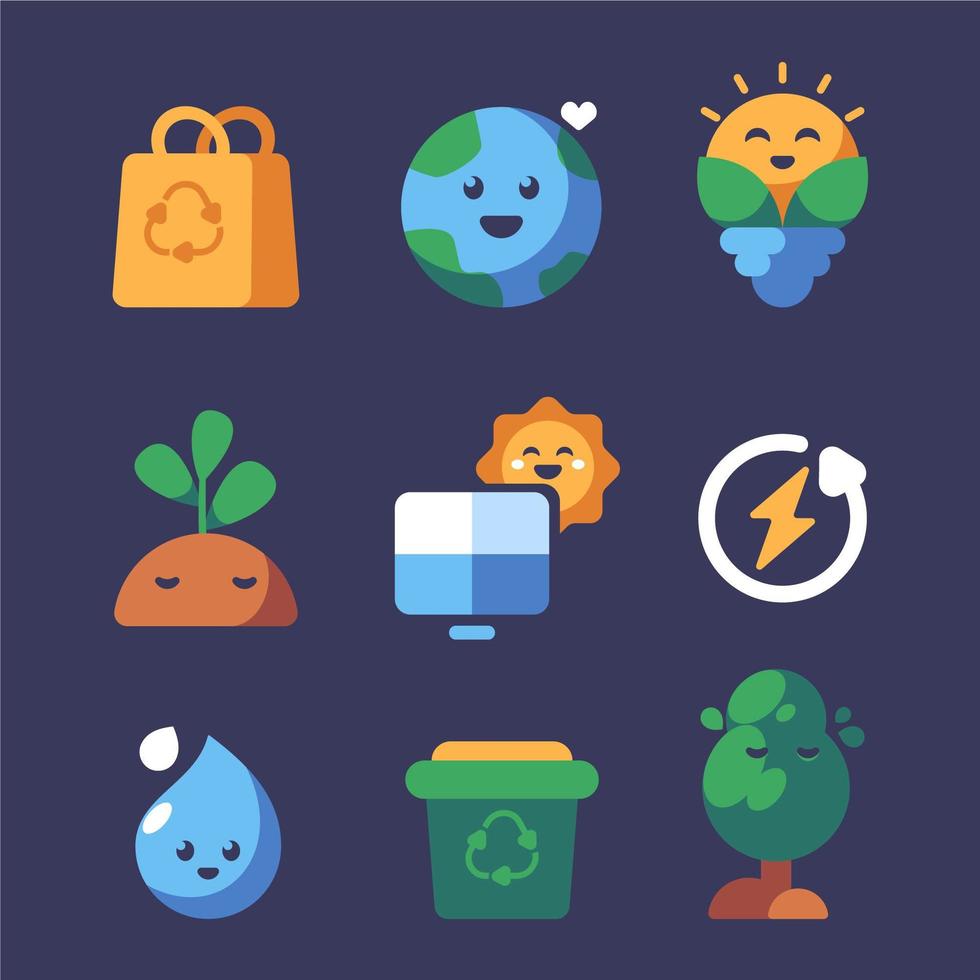 Fun and Neat Earth's Day Awareness Icon Set vector