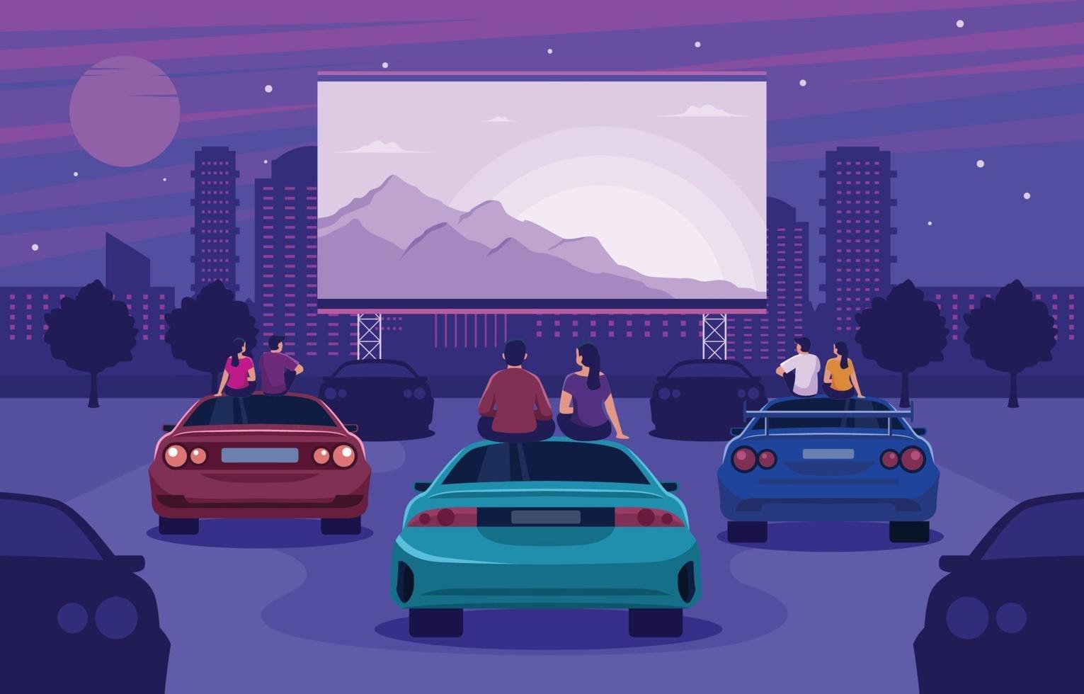 Couple Enjoying Watching Drive In Cinema vector