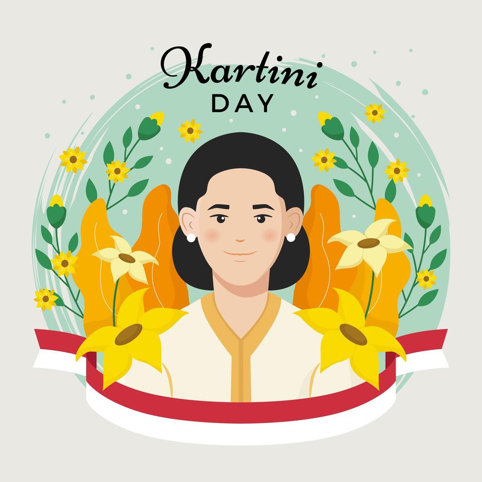 feliz dia de kartini rodeado de flores vector