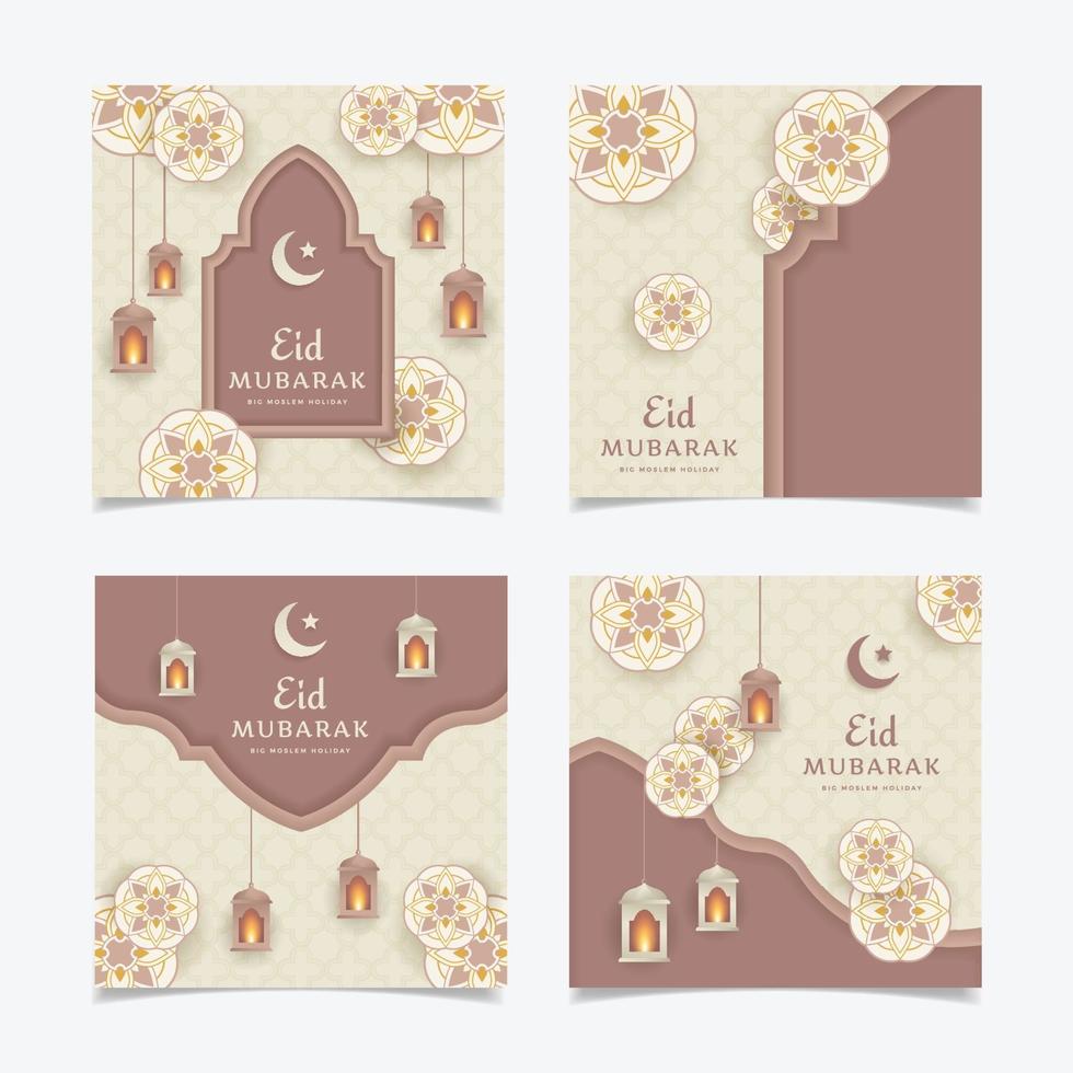 conjunto de publicaciones de redes sociales de eid mubarak vector