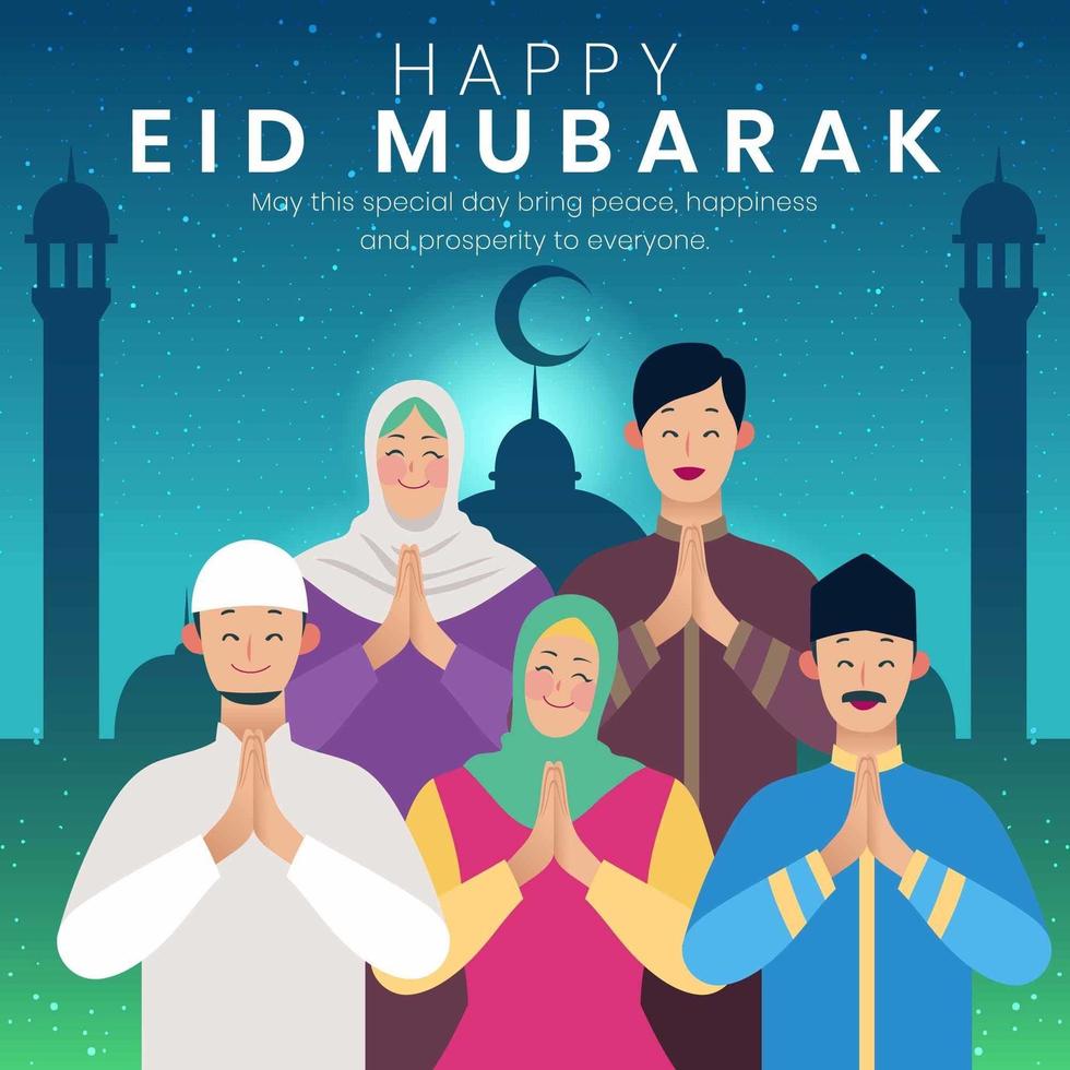 Happy Eid Mubarak Family Concept vector
