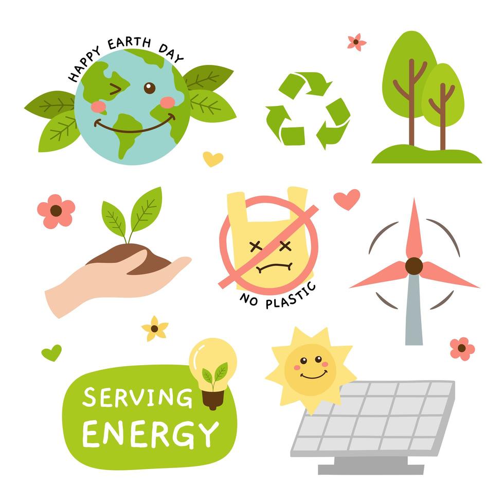 Hand Drawn Cute Earth Day Sticker Set vector