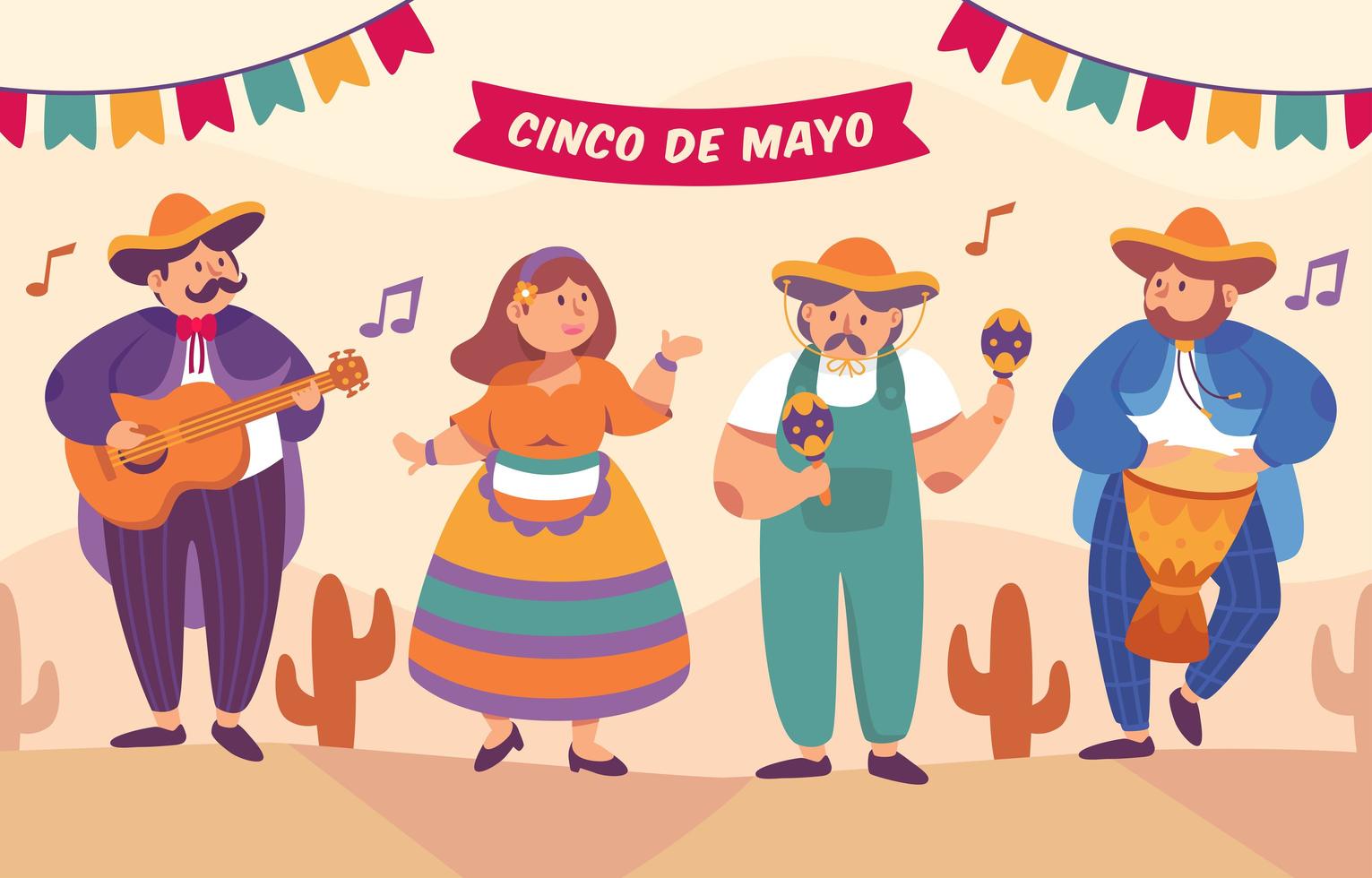 Cinco de Mayo Mariachi Troupe and Dancer Character vector