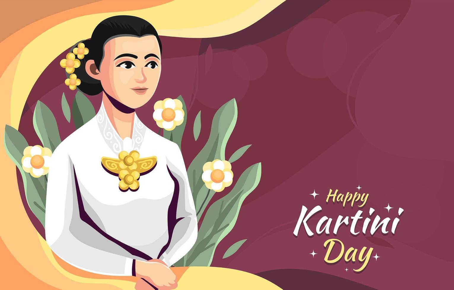 Fondo del día de kartini con acento floral. vector