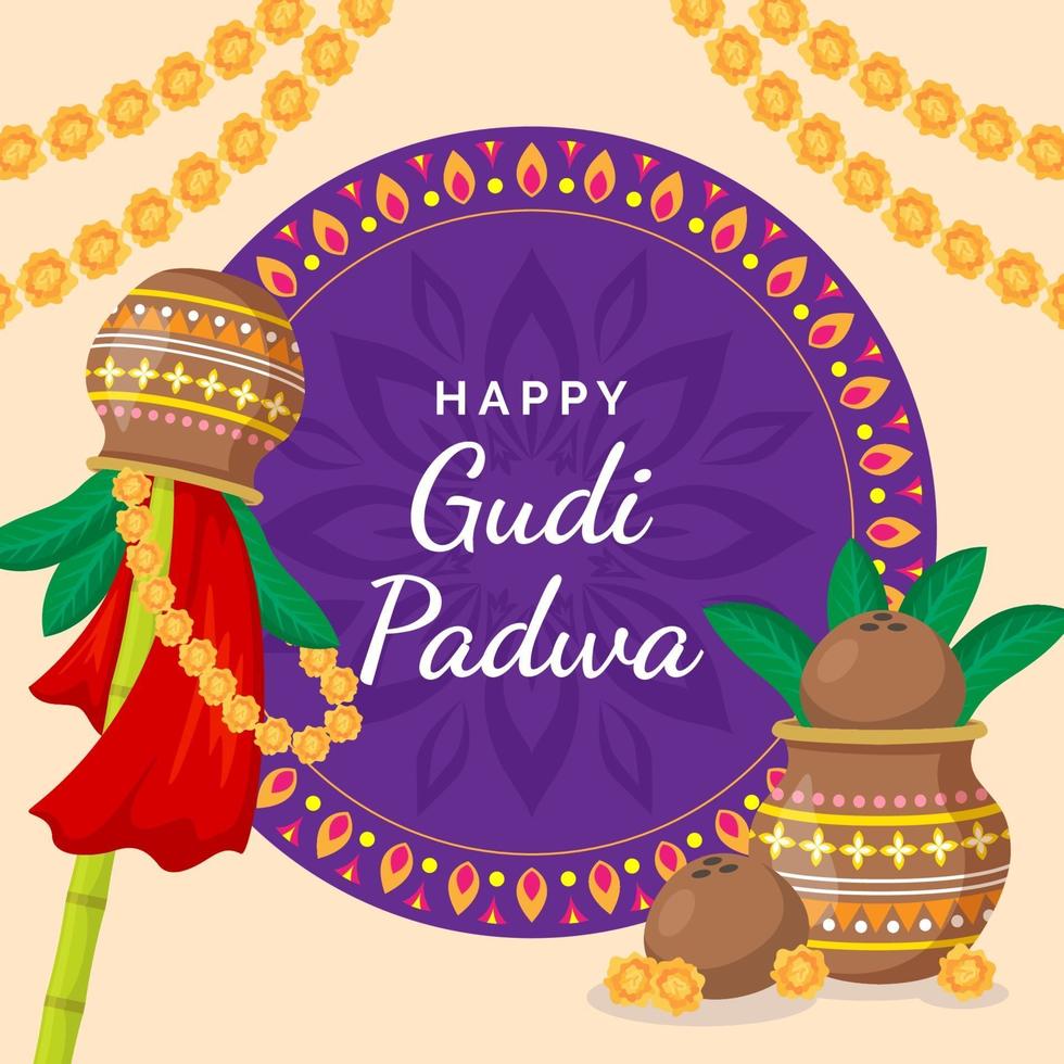 Fondo de gudi padwa en diseño plano vector