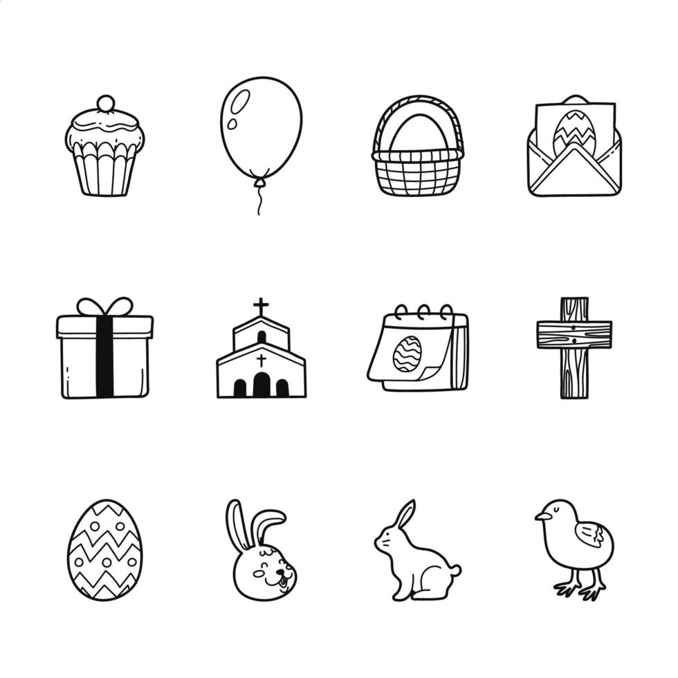 paquete de iconos de pascua dibujados a mano vector