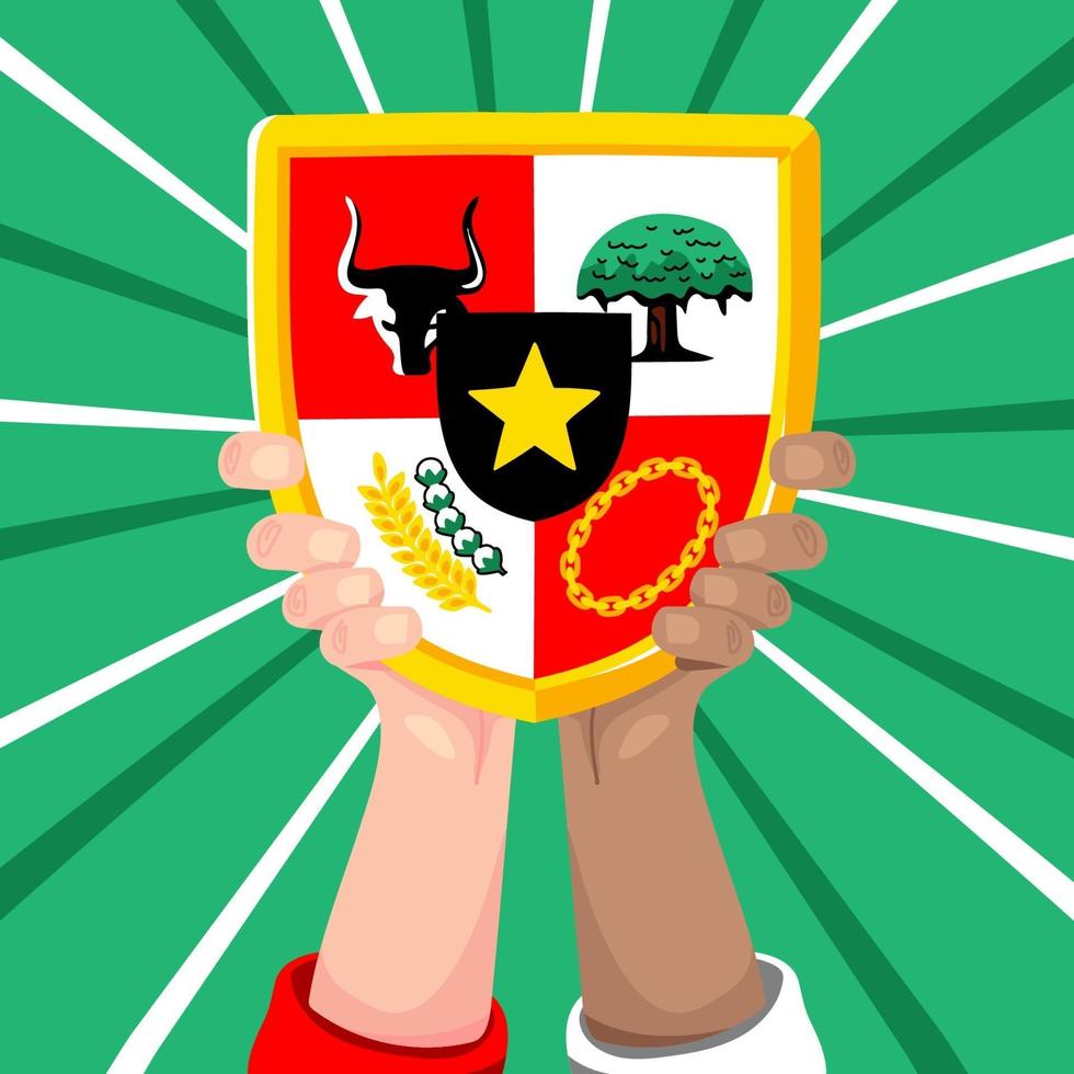 dos manos diferentes levantan el escudo de pancasila vector