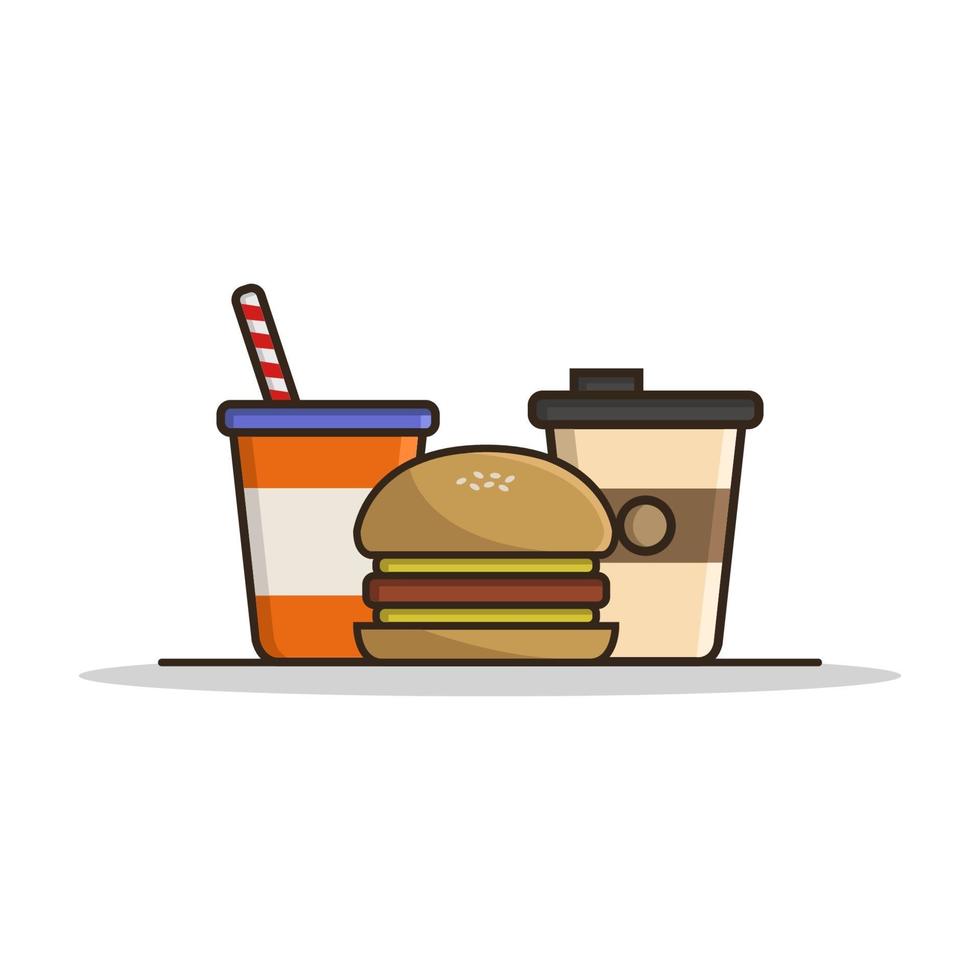 sándwich y bebidas sobre fondo blanco. vector