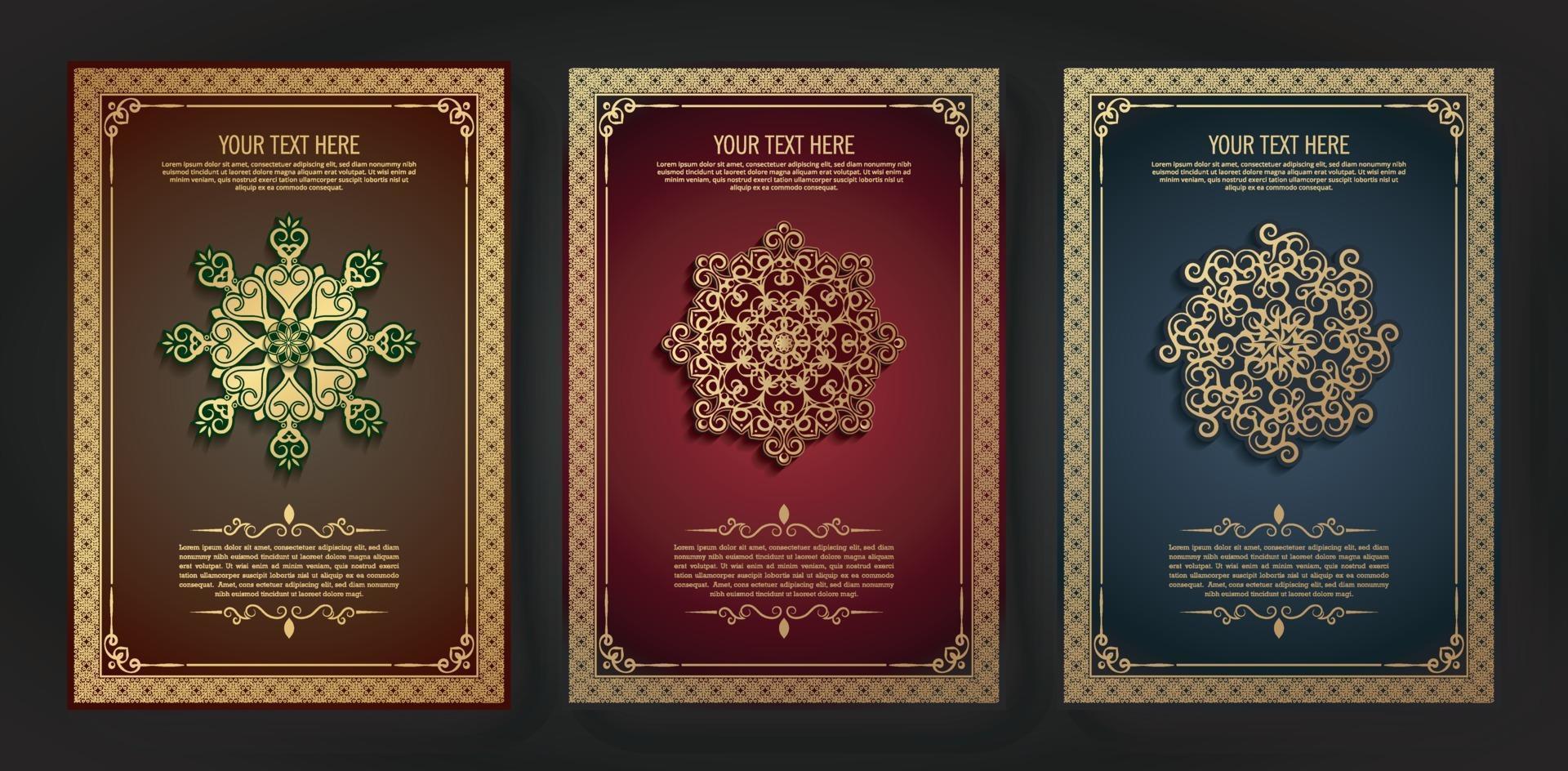 Luxury greeting card with mandala motif and border in retro style vector