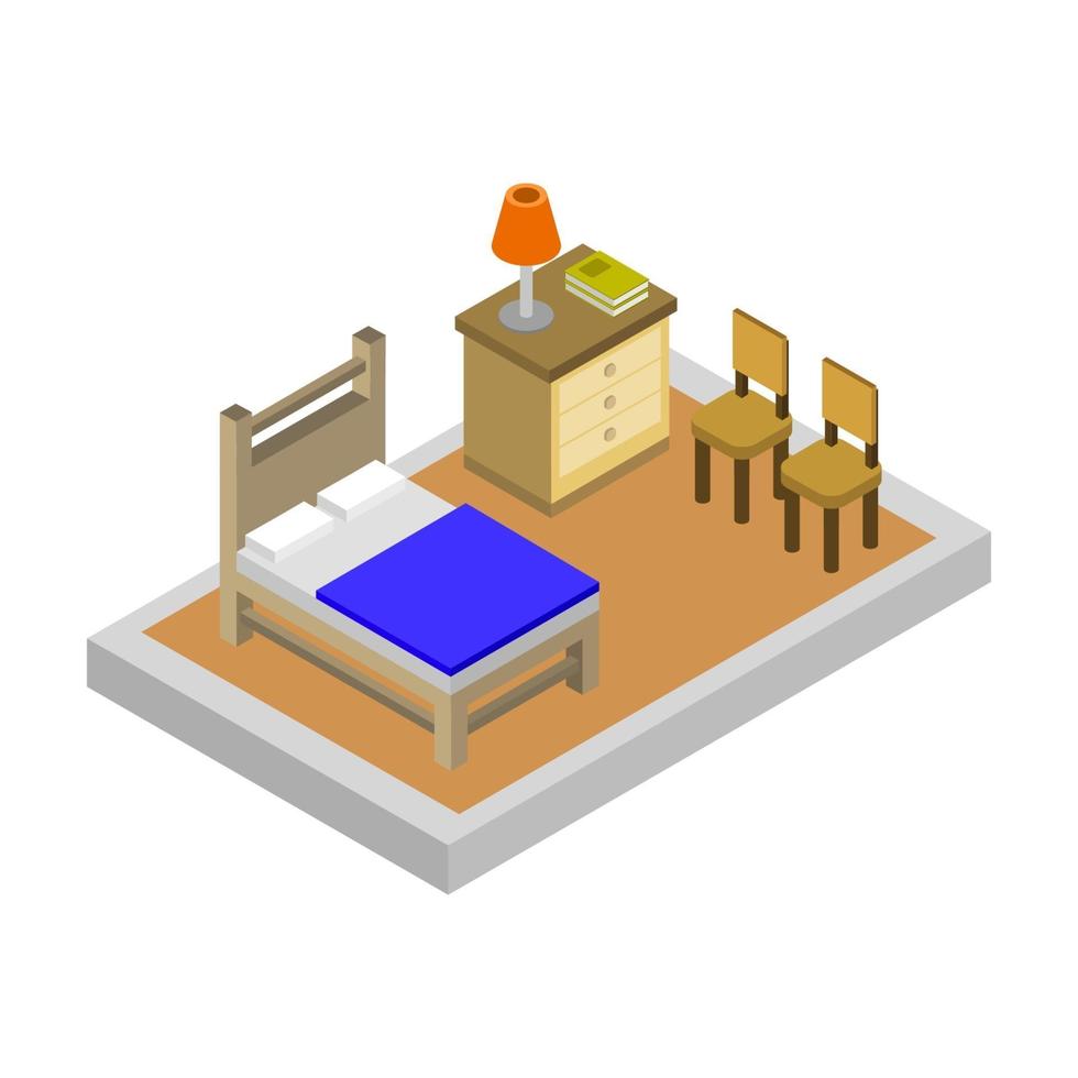 Isometric Bedroom On White Background vector