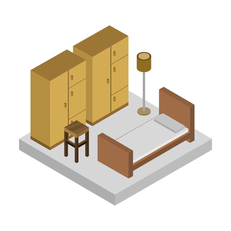 Isometric Bedroom On White Background vector