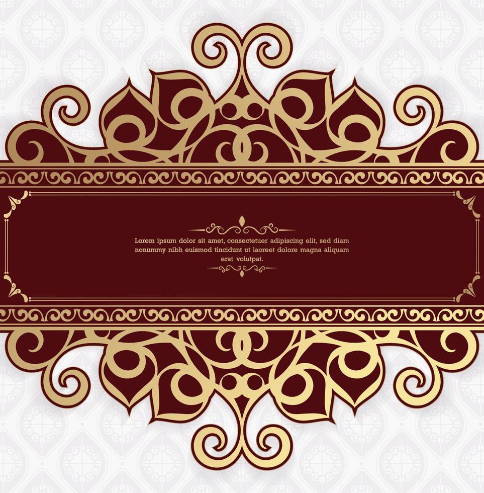 Vintage ornament greeting card vector template. Retro wedding invitation, advertising or other design and place for text. Flourishes ornamental frame and pattern background.