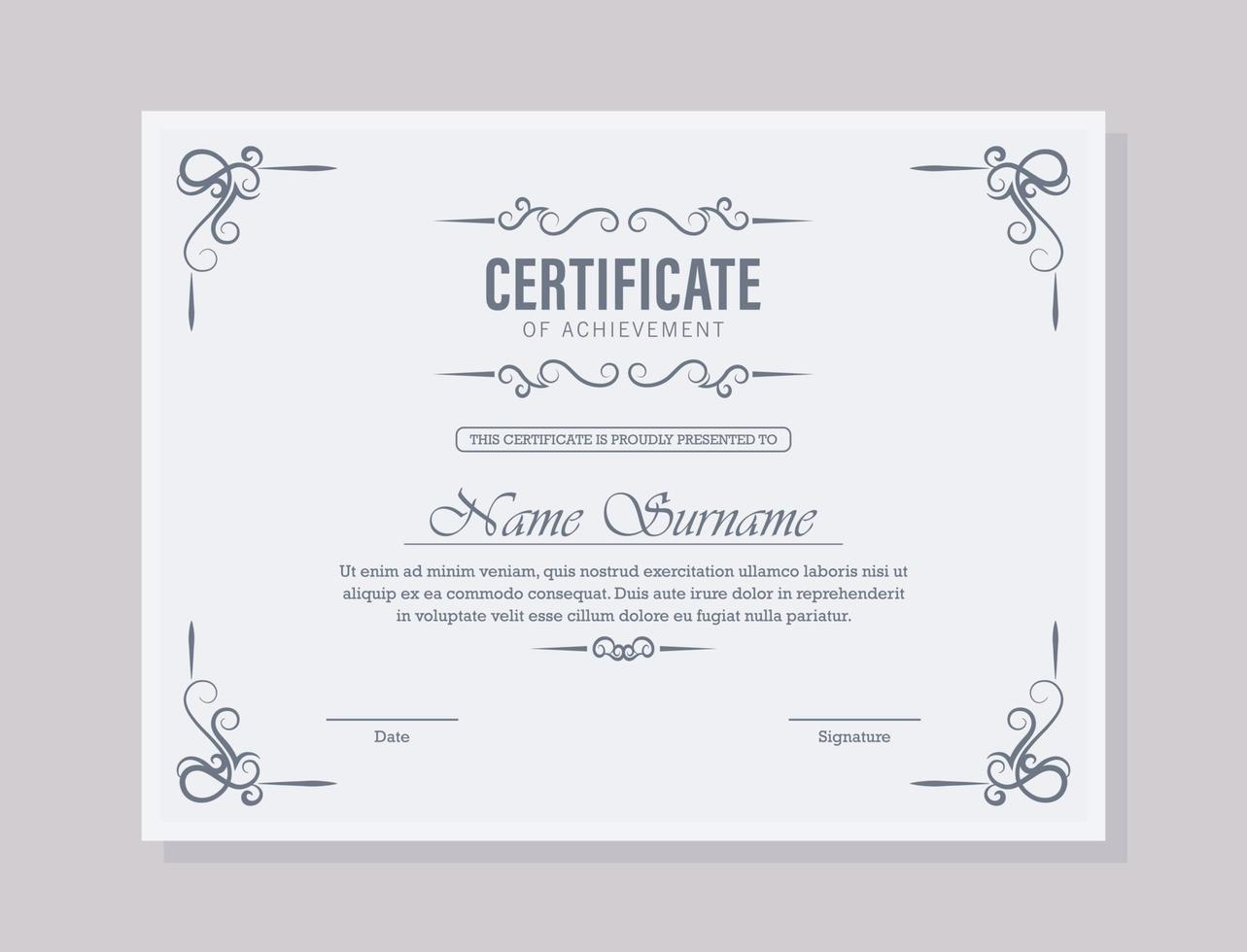 Classic certificate of achievement award template vector