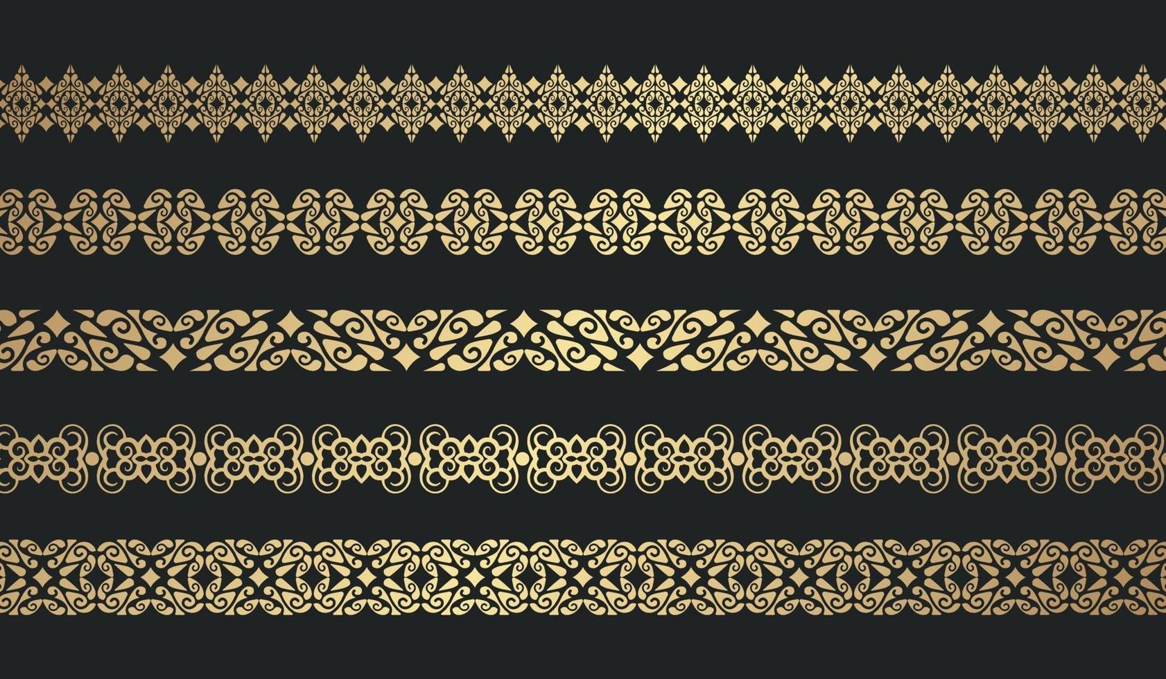 Luxury ornament style ethnic seamless borders set vector