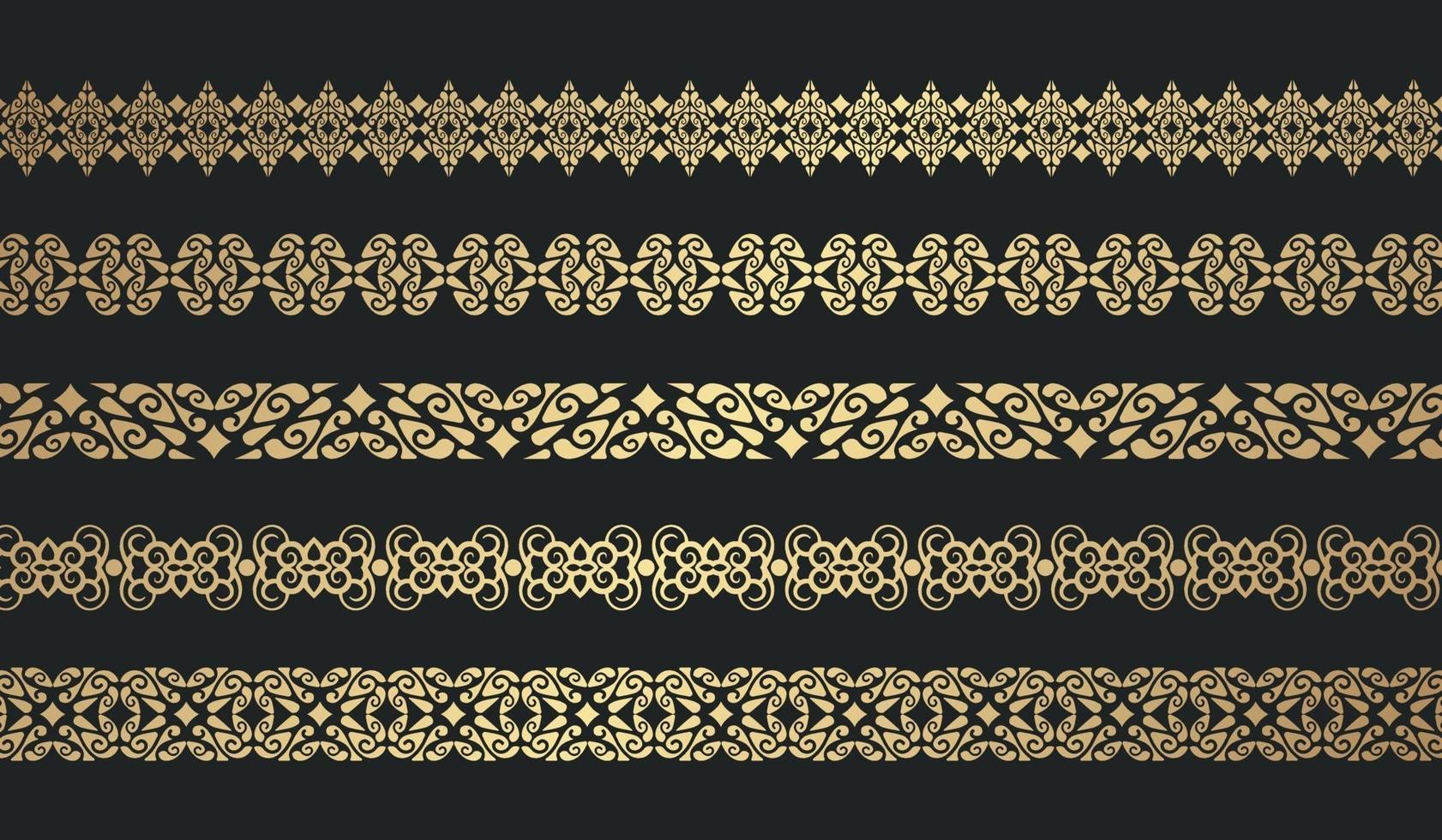 Luxury ornament style ethnic seamless borders set vector