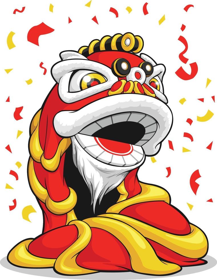 Chinese New Year Lion Dance Cartoon Acrobat Vector Drawing