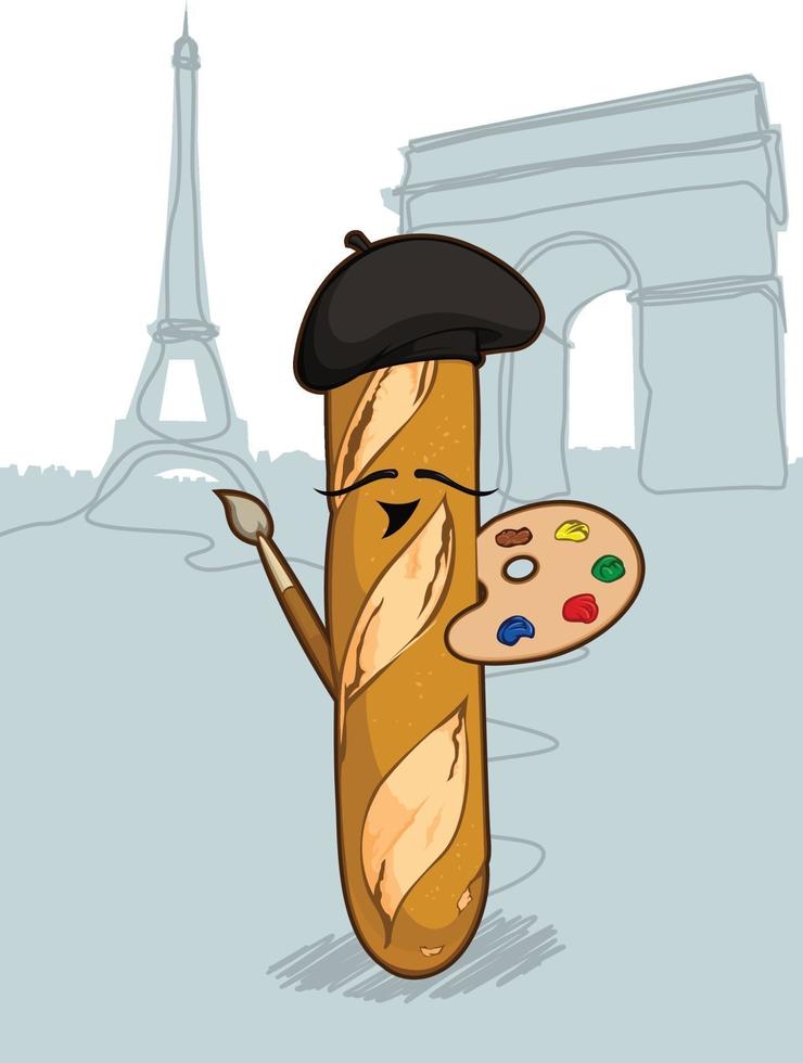 Rollo de pan baguette francés alimentos dibujos animados dibujo ilustración vectorial vector