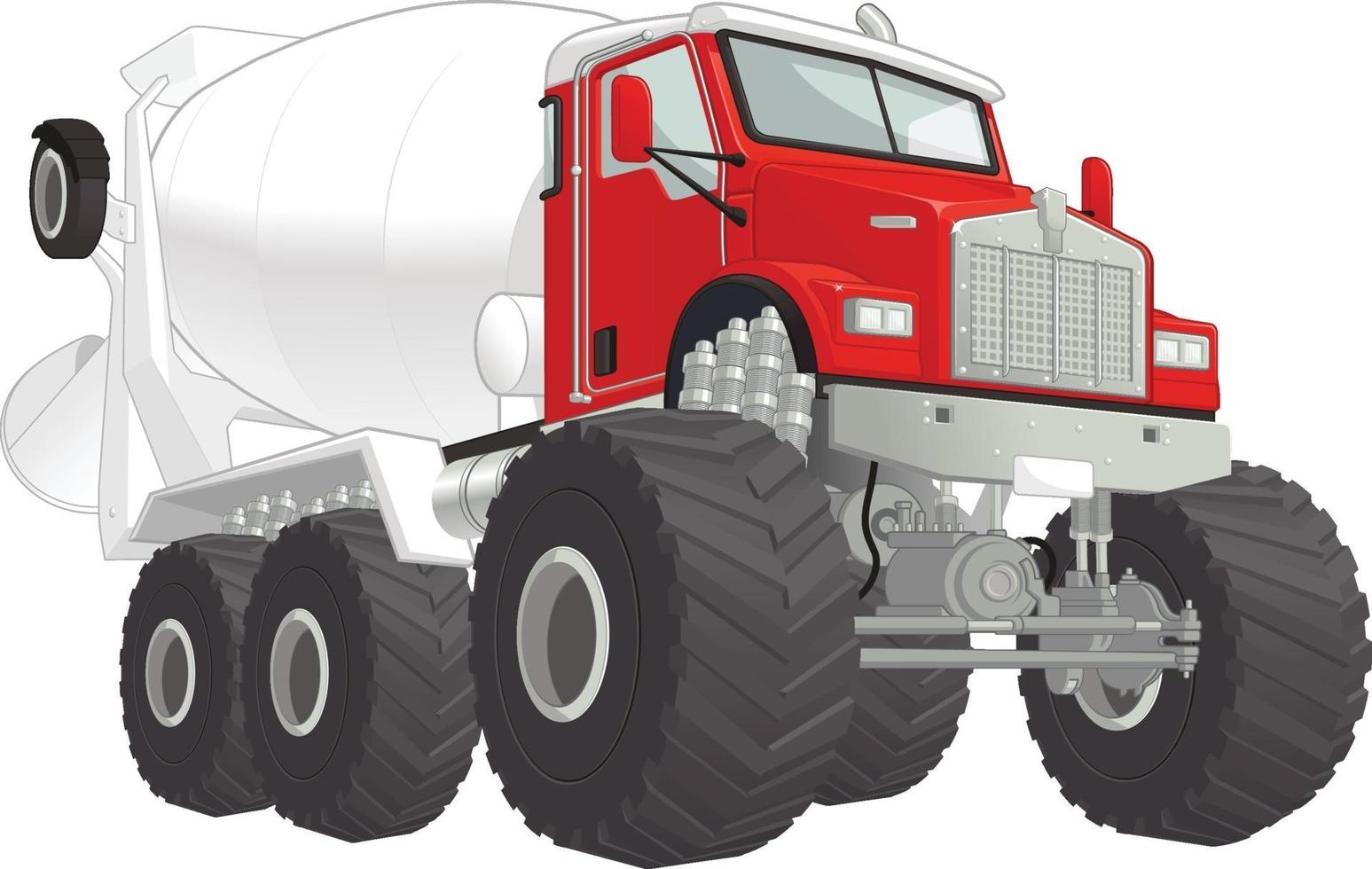 Monster Truck Cement Mixer Car Cartoon Vector Illustration Drawing