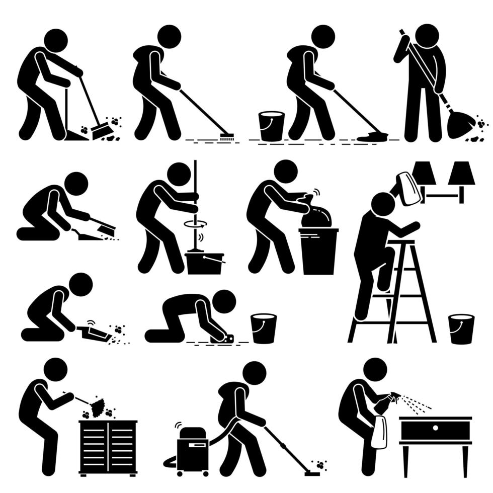 Cleaner Cleaning and Washing House Pictogram. vector