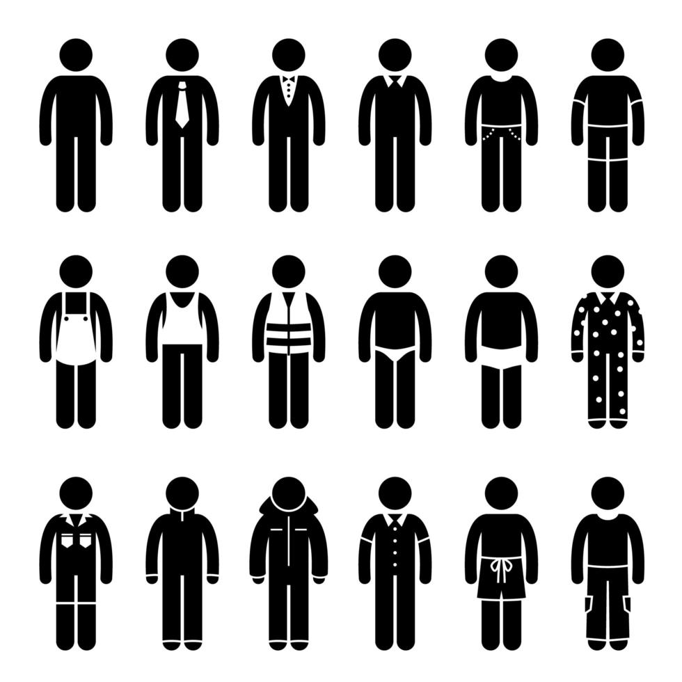 Clothes Clothing Attire for Different Occasions, Time, and Activity Pictogram. vector