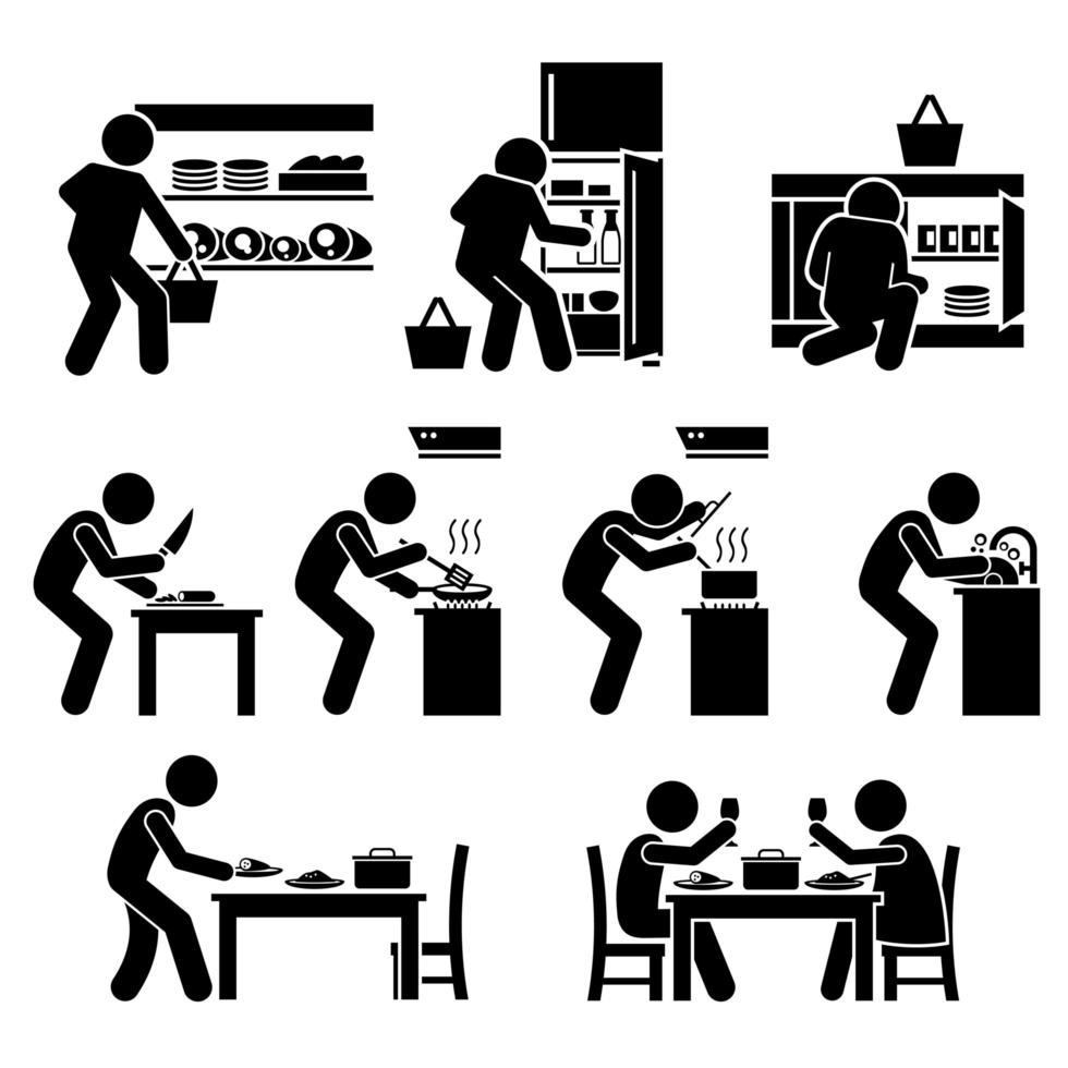 Cooking at Home and Preparing Food Pictogram. vector