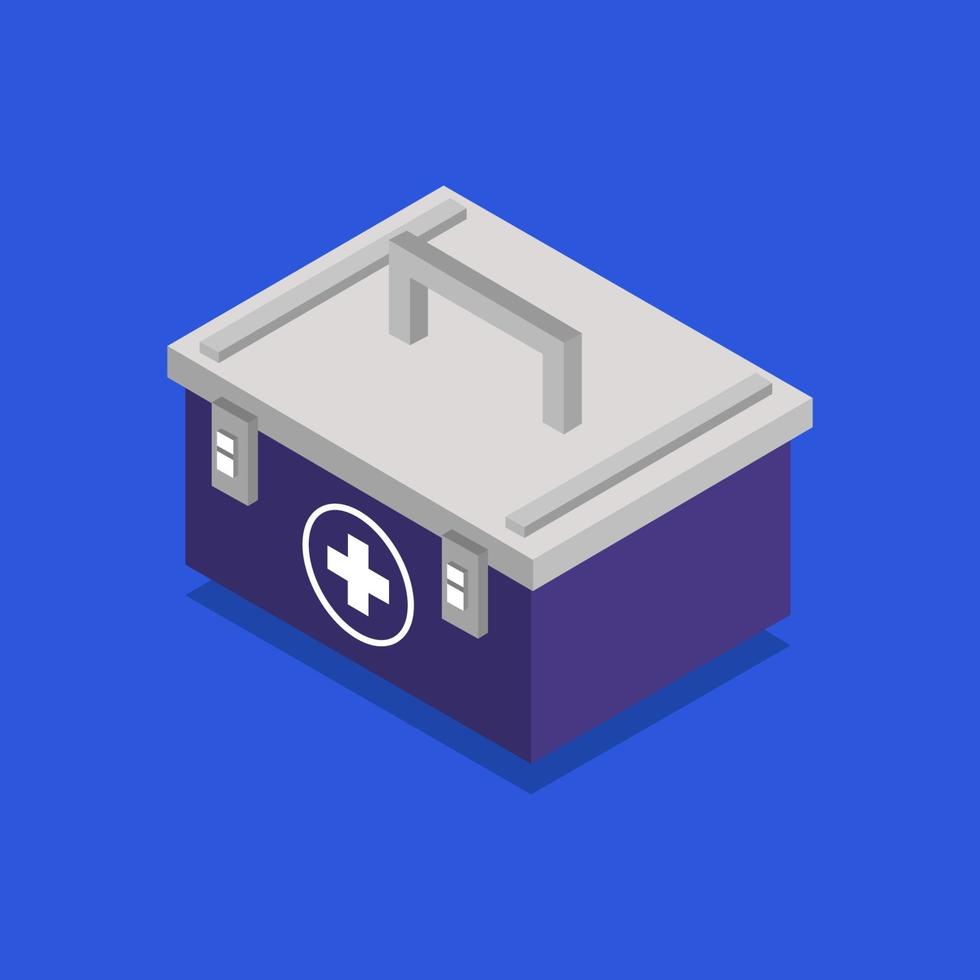 Isometric Medical Suitcase On Blue Background vector