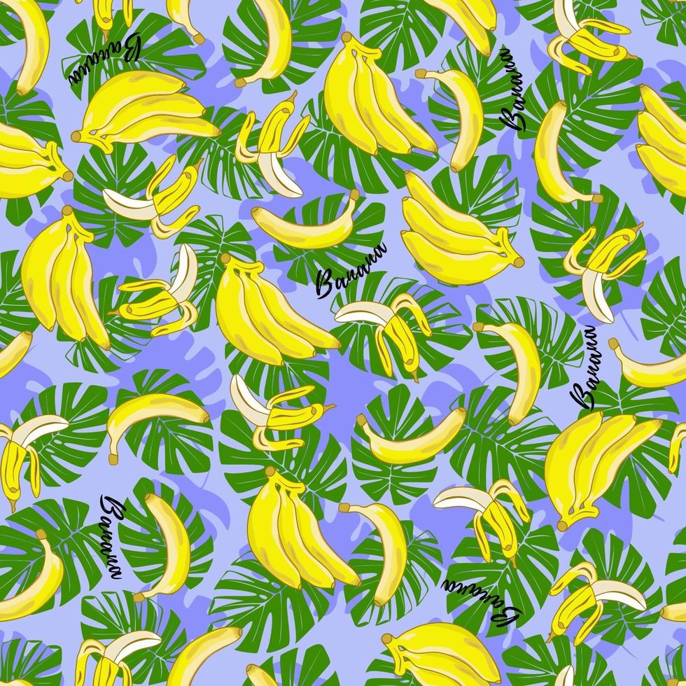 Seamless pattern with monstera and bananas. Bright backround. Designed for fabric design, textile print, wrapping, cover. vector