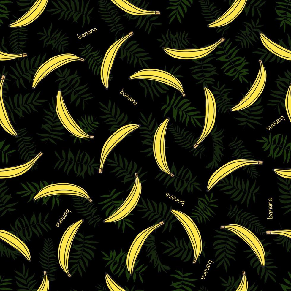 Seamless green leaves and yellow bananas. Tropical background. Print for web, fabric and wrapping paper. vector