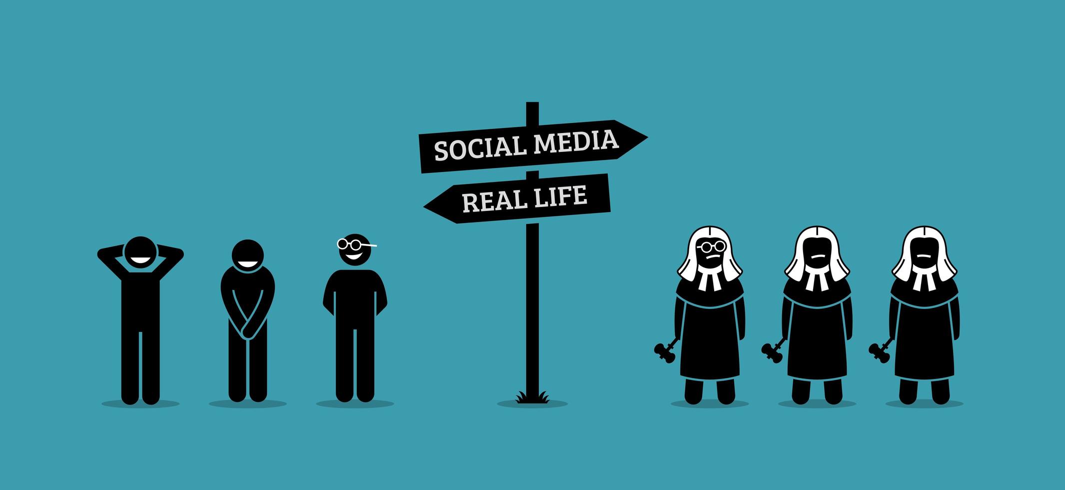 The difference between real life and social media human behaviors. vector