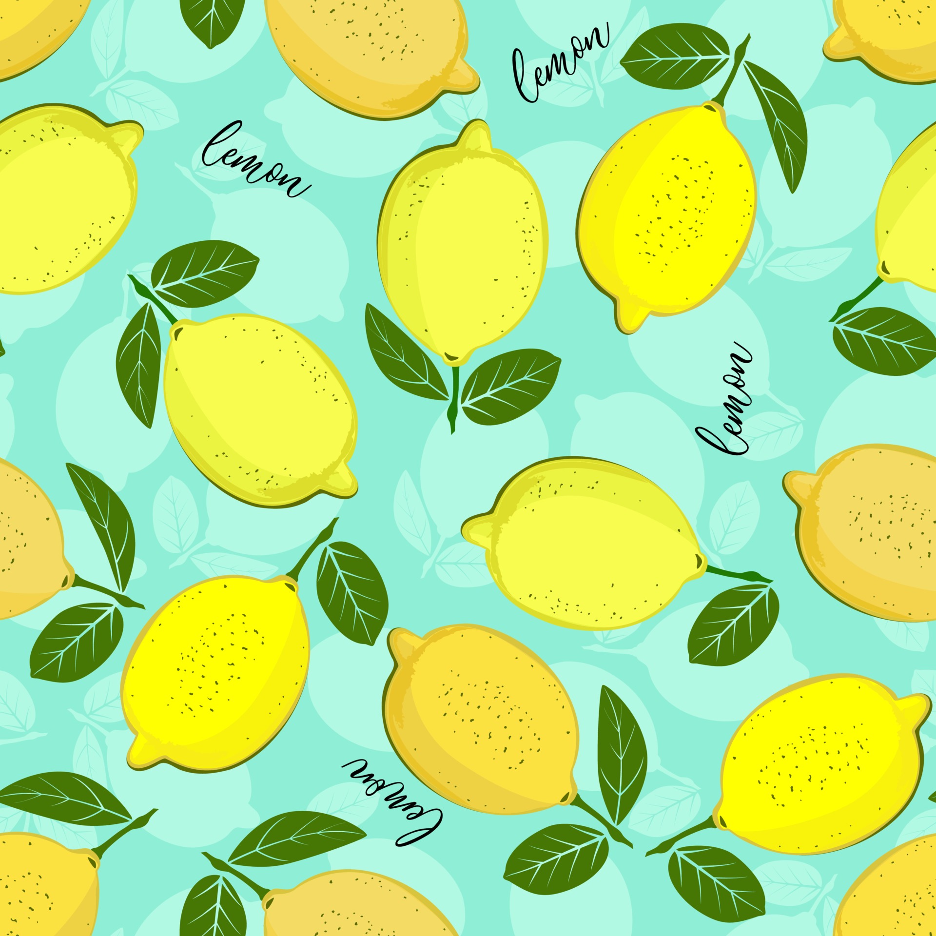 Lemon pattern. Seamless decorative background with yellow lemons