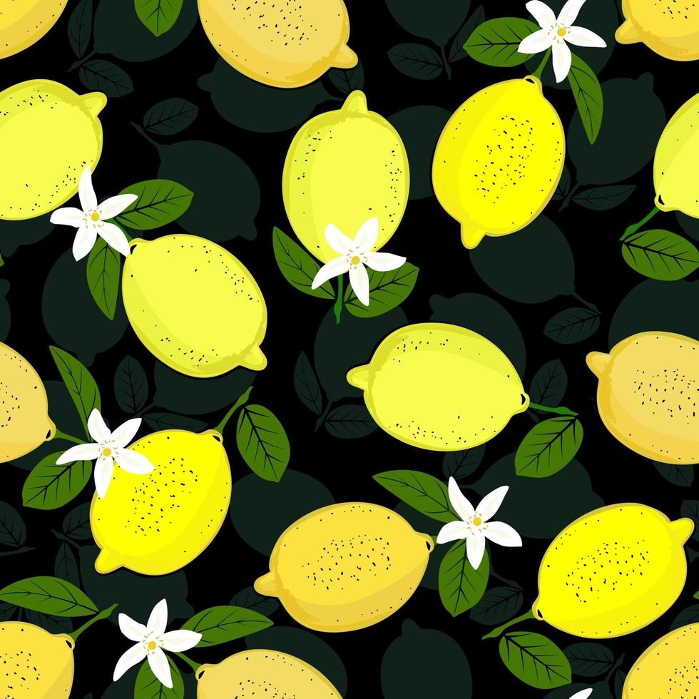 patrón de limón. fondo decorativo transparente con limones amarillos. diseño de verano brillante sobre un fondo de color verde mar. vector